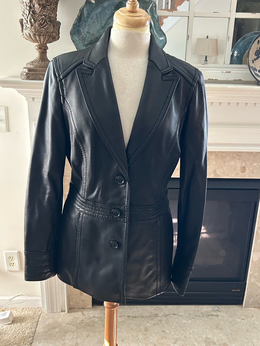 Avanti Jucket Black Leather Tailored Blazer Jacket